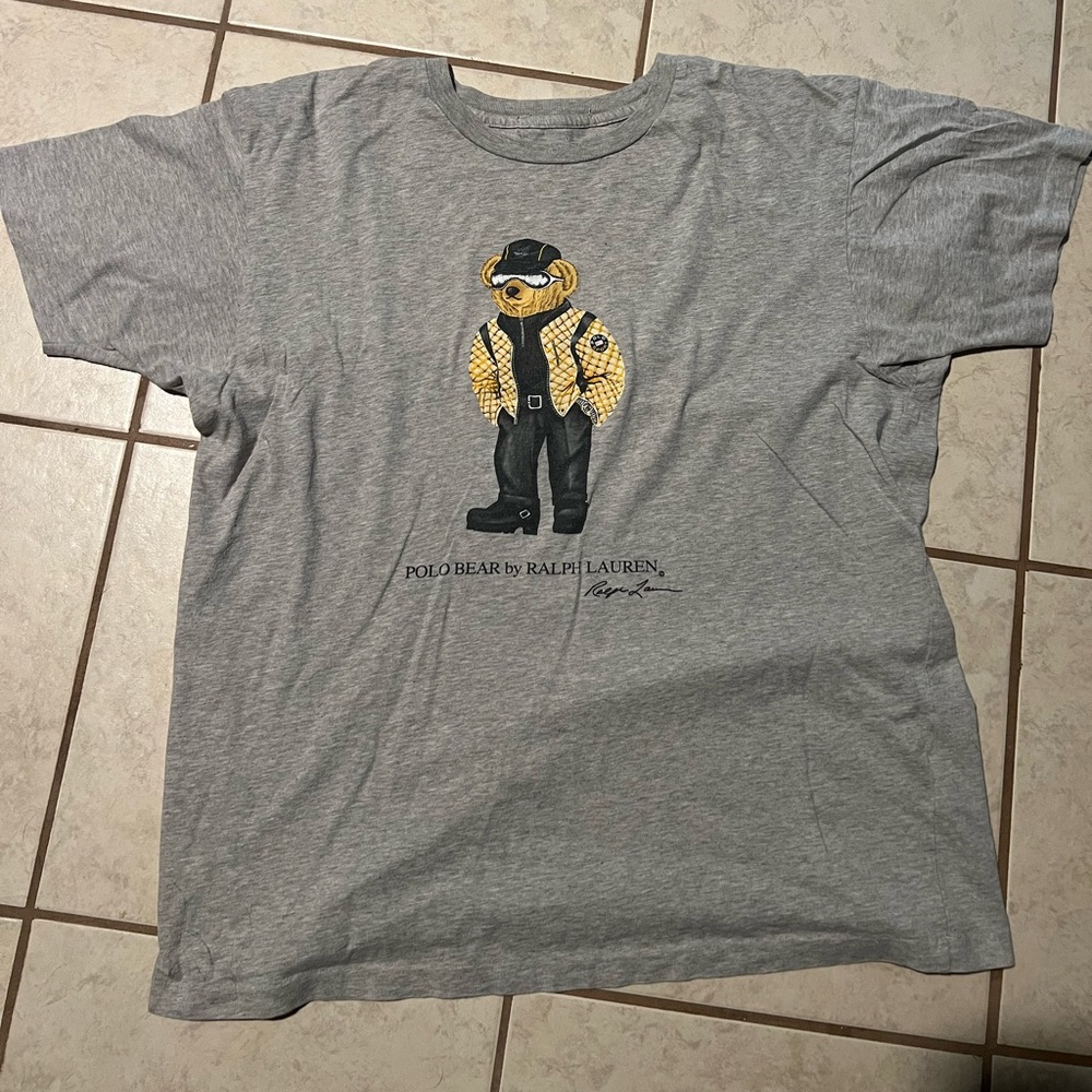 Ralph Lauren Gray Tee with Yellow Polo Bear Graphic